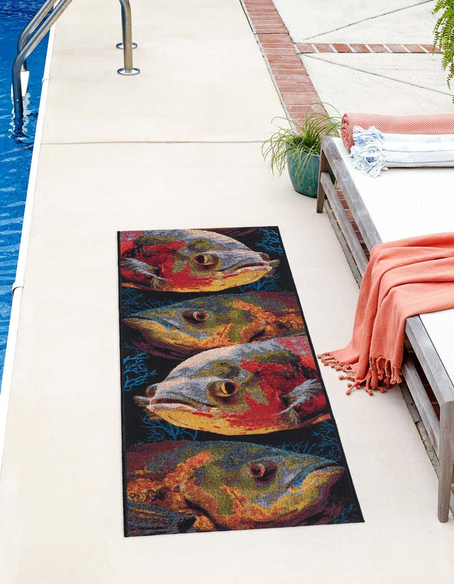 Multicolor 2' 7 x 10' Outdoor Coastal Runner Area Rug Weather Resistant for Patio, Deck, Terrace, Balcony, Porch 100% Polypropylene Coastal Decor Carpet for Sale at Rug Engine