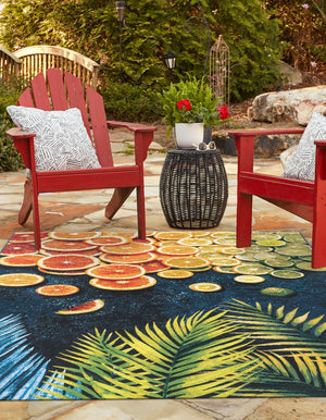 Multicolor 7' 10 x 10' Outdoor Coastal Rectangle Area Rug Weather Resistant for Patio, Deck, Terrace, Balcony, Porch 100% Polypropylene Coastal Decor Carpet for Sale at Rug Engine