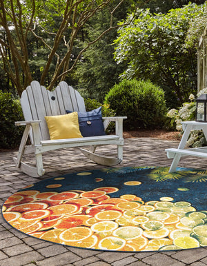 Multicolor 10' x 10' Outdoor Coastal Round Area Rug Weather Resistant for Patio, Deck, Terrace, Balcony, Porch 100% Polypropylene Coastal Decor Carpet for Sale at Rug Engine