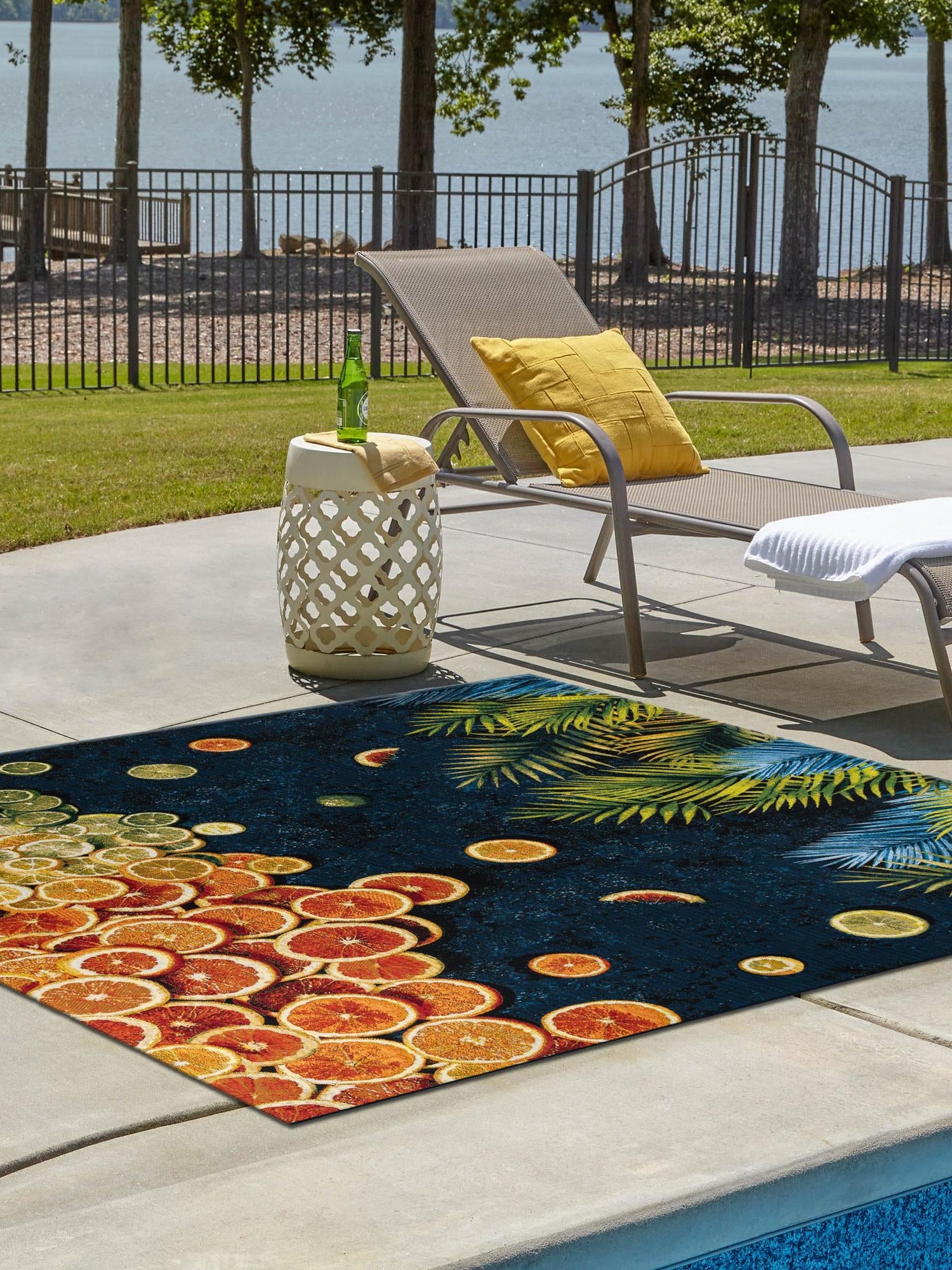 Multicolor 7' 10 x 7' 10 Outdoor Coastal Square Area Rug Weather Resistant for Patio, Deck, Terrace, Balcony, Porch 100% Polypropylene Coastal Decor Carpet for Sale at Rug Engine