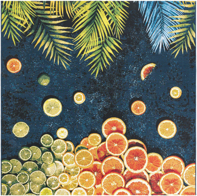 Multicolor 7' 10 x 7' 10 Outdoor Coastal Square Area Rug Weather Resistant for Patio, Deck, Terrace, Balcony, Porch 100% Polypropylene Coastal Decor Carpet for Sale at Rug Engine