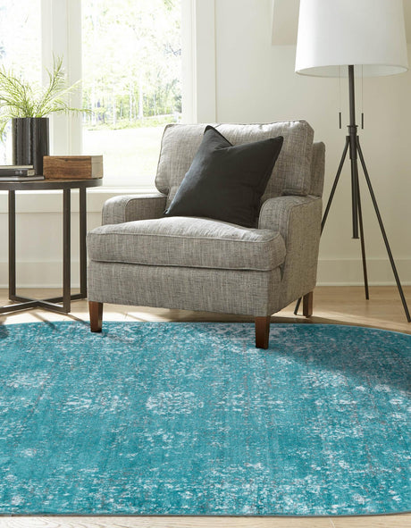 Turquoise 5' 3 x 8' Sofia Oval Area Rug Durable Easy Clean Stain Resistant Unique Carpet for Affordable Interior Home Design for Sale at Rug Engine