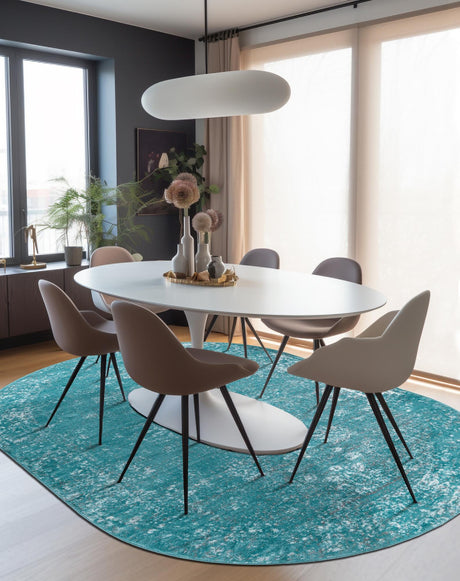 Turquoise 7' 10 x 10' Sofia Oval Area Rug Durable Easy Clean Stain Resistant Unique Carpet for Affordable Interior Home Design for Sale at Rug Engine