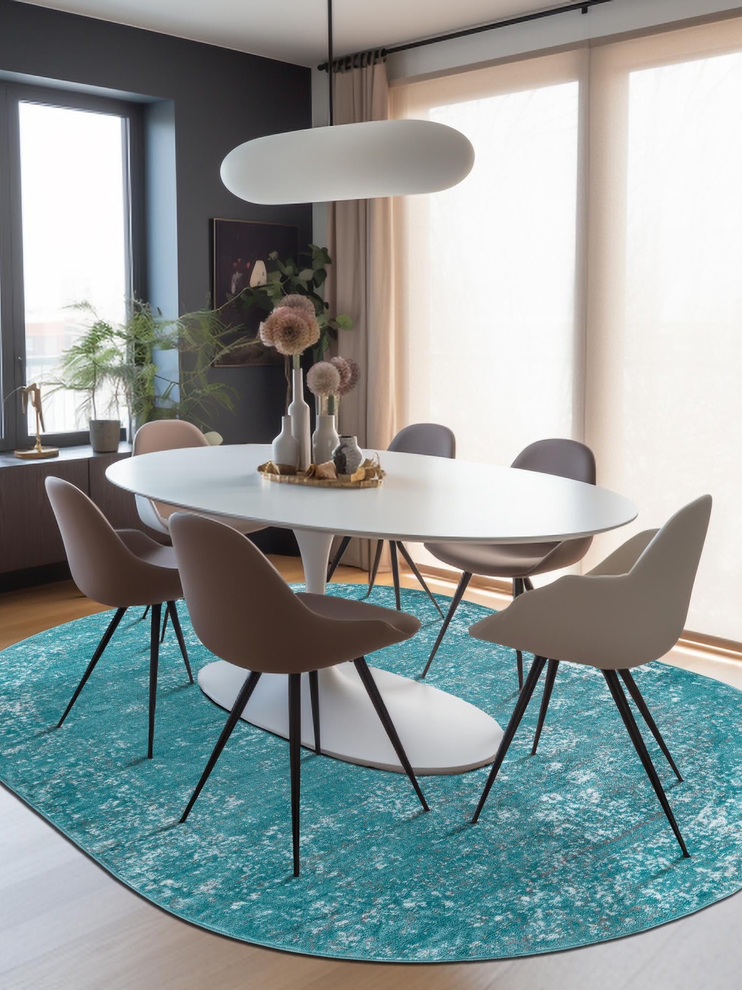 Turquoise 5' 3 x 8' Sofia Oval Area Rug Durable Easy Clean Stain Resistant Unique Carpet for Affordable Interior Home Design for Sale at Rug Engine