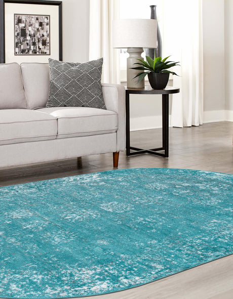 Turquoise 5' 3 x 8' Sofia Oval Area Rug Durable Easy Clean Stain Resistant Unique Carpet for Affordable Interior Home Design for Sale at Rug Engine