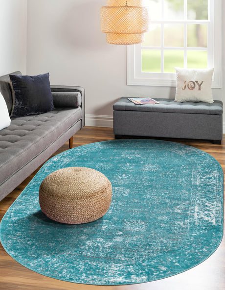 Turquoise 7' 10 x 10' Sofia Oval Area Rug Durable Easy Clean Stain Resistant Unique Carpet for Affordable Interior Home Design for Sale at Rug Engine