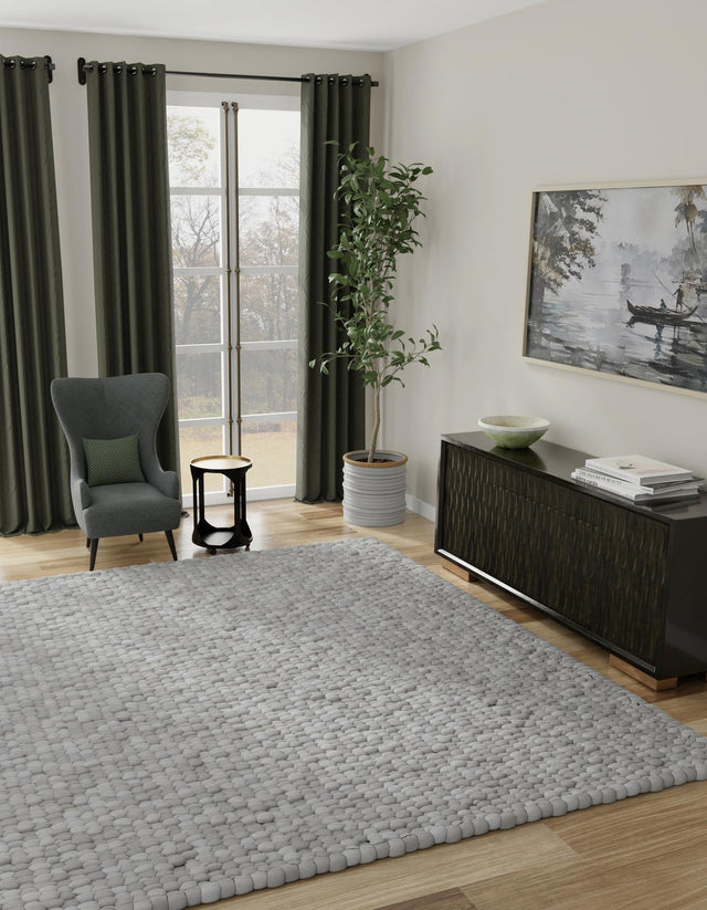 Gray 7' 10 x 7' 10 Felt Ball Square Area Rug Stunning All Natural 100% Wool Luxury Hand Woven Carpet for Modern Home Interiors Soft Touch Marshmallow Rug for Sale at Rug Engine