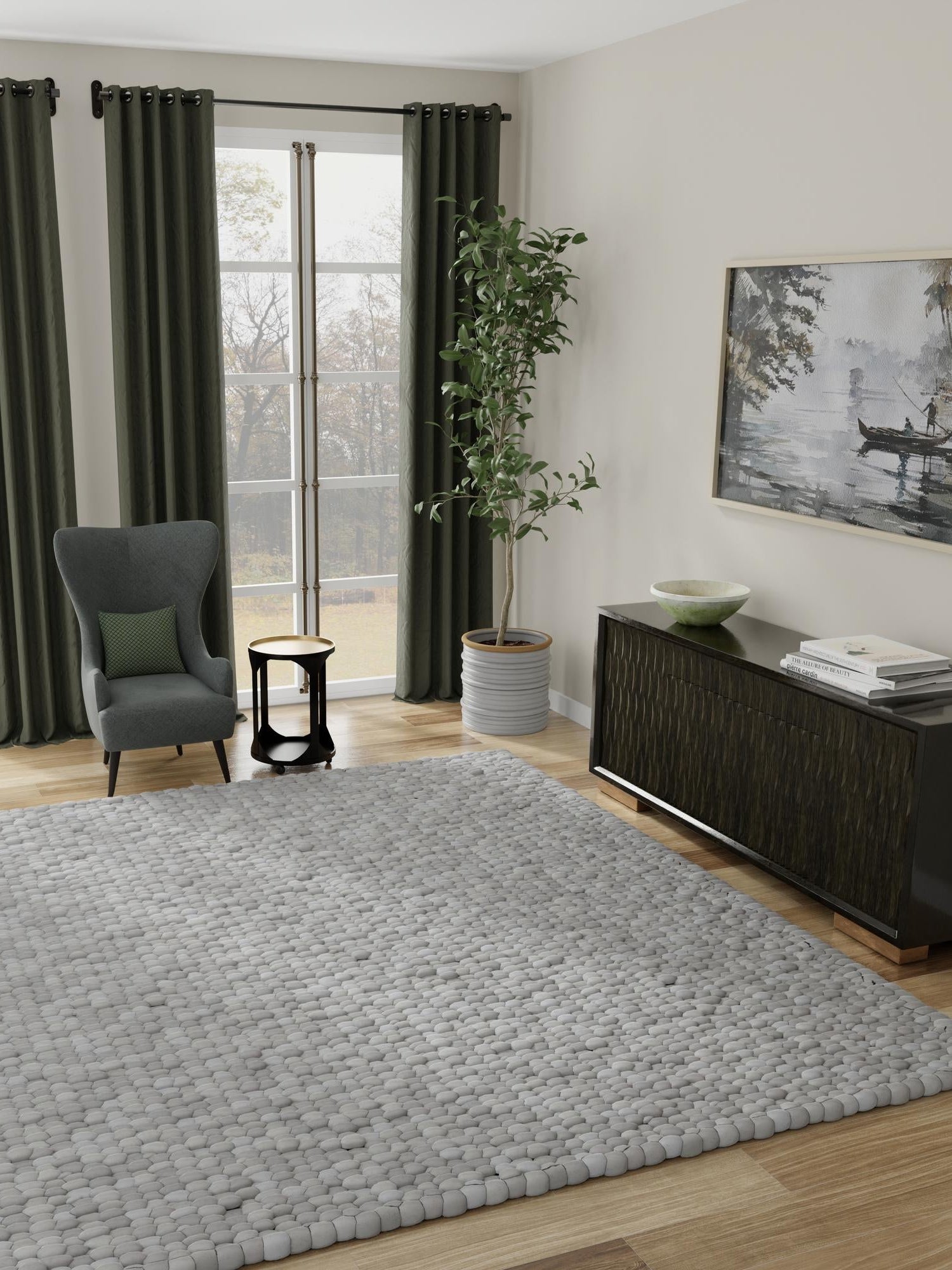Gray 10' x 10' Felt Ball Square Area Rug Stunning All Natural 100% Wool Luxury Hand Woven Carpet for Modern Home Interiors Soft Touch Marshmallow Rug for Sale at Rug Engine
