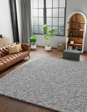 Gray 7' 10 x 7' 10 Felt Ball Square Area Rug Stunning All Natural 100% Wool Luxury Hand Woven Carpet for Modern Home Interiors Soft Touch Marshmallow Rug for Sale at Rug Engine