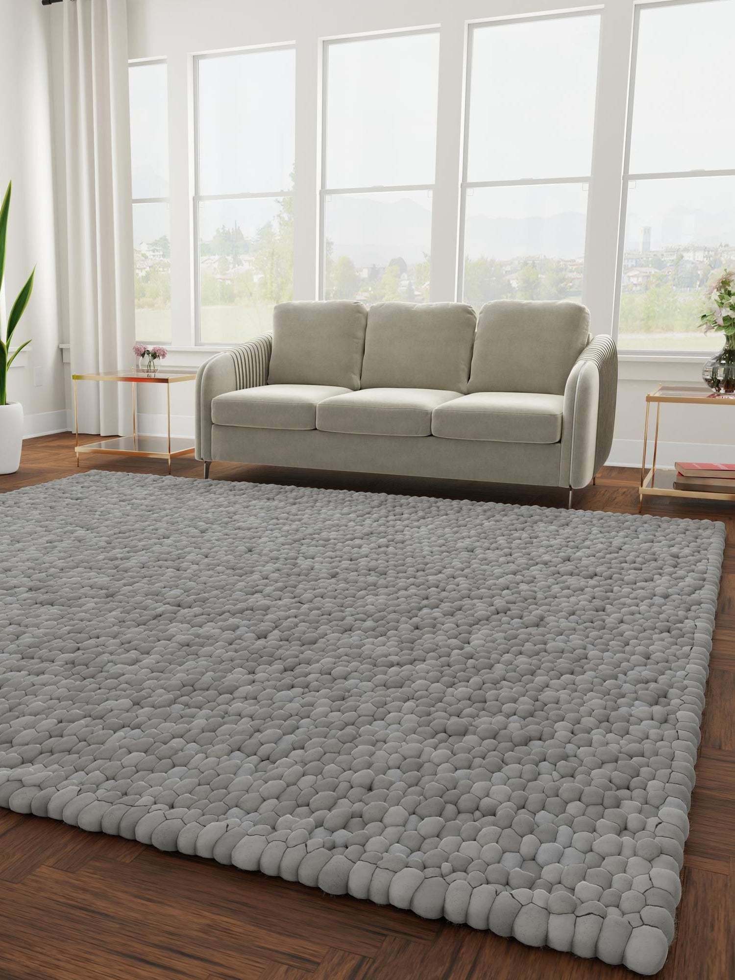 Gray 10' x 10' Felt Ball Square Area Rug Stunning All Natural 100% Wool Luxury Hand Woven Carpet for Modern Home Interiors Soft Touch Marshmallow Rug for Sale at Rug Engine