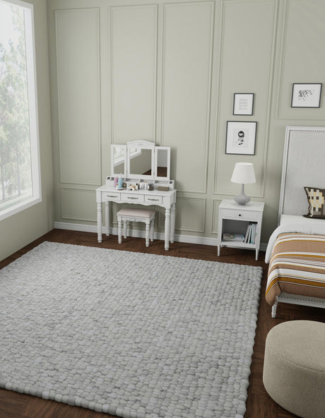 Gray 7' 10 x 7' 10 Felt Ball Square Area Rug Stunning All Natural 100% Wool Luxury Hand Woven Carpet for Modern Home Interiors Soft Touch Marshmallow Rug for Sale at Rug Engine