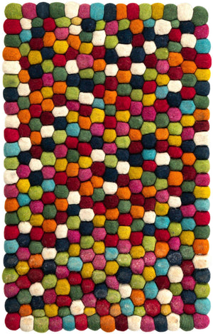 Multicolor 2' 2 x 3' 1 Felt Ball Rectangle Area Rug Stunning All Natural 100% Wool Luxury Hand Woven Carpet for Modern Home Interiors Soft Touch Marshmallow Rug for Sale at Rug Engine