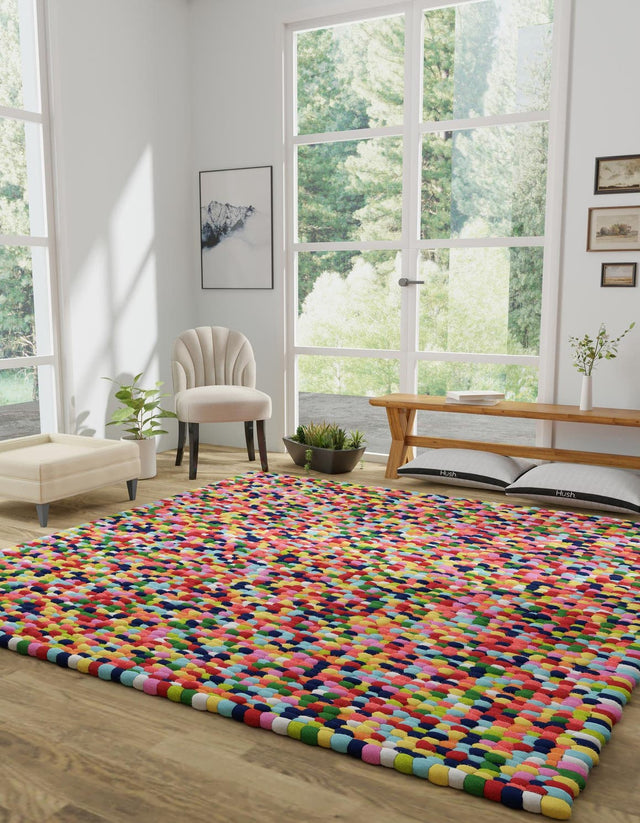 Multicolor 7' 10 x 7' 10 Felt Ball Square Area Rug Stunning All Natural 100% Wool Luxury Hand Woven Carpet for Modern Home Interiors Soft Touch Marshmallow Rug for Sale at Rug Engine
