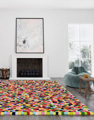 Multicolor 10' x 10' Felt Ball Square Area Rug Stunning All Natural 100% Wool Luxury Hand Woven Carpet for Modern Home Interiors Soft Touch Marshmallow Rug for Sale at Rug Engine