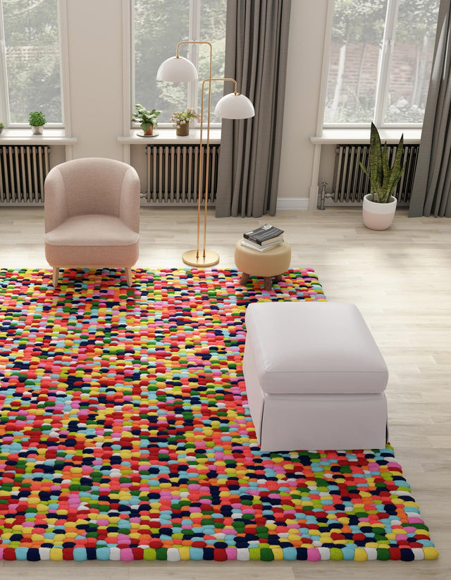 Multicolor 7' 10 x 7' 10 Felt Ball Square Area Rug Stunning All Natural 100% Wool Luxury Hand Woven Carpet for Modern Home Interiors Soft Touch Marshmallow Rug for Sale at Rug Engine
