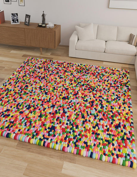 Multicolor 10' x 10' Felt Ball Square Area Rug Stunning All Natural 100% Wool Luxury Hand Woven Carpet for Modern Home Interiors Soft Touch Marshmallow Rug for Sale at Rug Engine