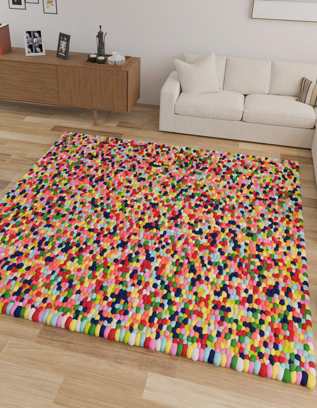 Multicolor 10' x 10' Felt Ball Square Area Rug Stunning All Natural 100% Wool Luxury Hand Woven Carpet for Modern Home Interiors Soft Touch Marshmallow Rug for Sale at Rug Engine
