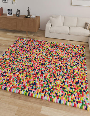 Multicolor 7' 10 x 7' 10 Felt Ball Square Area Rug Stunning All Natural 100% Wool Luxury Hand Woven Carpet for Modern Home Interiors Soft Touch Marshmallow Rug for Sale at Rug Engine
