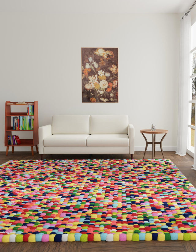 Multicolor 10' x 10' Felt Ball Square Area Rug Stunning All Natural 100% Wool Luxury Hand Woven Carpet for Modern Home Interiors Soft Touch Marshmallow Rug for Sale at Rug Engine