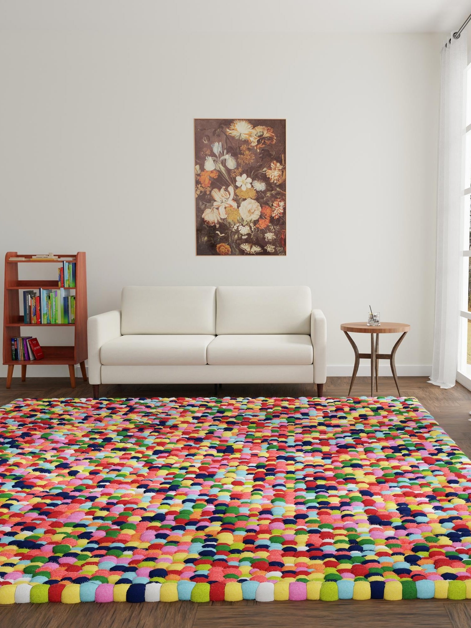 Multicolor 7' 10 x 7' 10 Felt Ball Square Area Rug Stunning All Natural 100% Wool Luxury Hand Woven Carpet for Modern Home Interiors Soft Touch Marshmallow Rug for Sale at Rug Engine