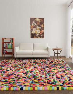 Multicolor 7' 10 x 7' 10 Felt Ball Square Area Rug Stunning All Natural 100% Wool Luxury Hand Woven Carpet for Modern Home Interiors Soft Touch Marshmallow Rug for Sale at Rug Engine
