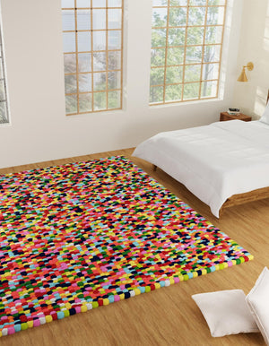 Multicolor 10' x 10' Felt Ball Square Area Rug Stunning All Natural 100% Wool Luxury Hand Woven Carpet for Modern Home Interiors Soft Touch Marshmallow Rug for Sale at Rug Engine