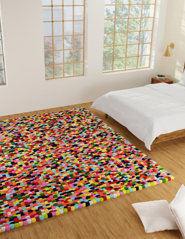 Multicolor 7' 10 x 7' 10 Felt Ball Square Area Rug Stunning All Natural 100% Wool Luxury Hand Woven Carpet for Modern Home Interiors Soft Touch Marshmallow Rug for Sale at Rug Engine