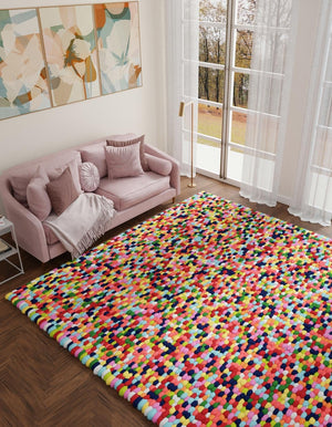 Multicolor 10' x 10' Felt Ball Square Area Rug Stunning All Natural 100% Wool Luxury Hand Woven Carpet for Modern Home Interiors Soft Touch Marshmallow Rug for Sale at Rug Engine