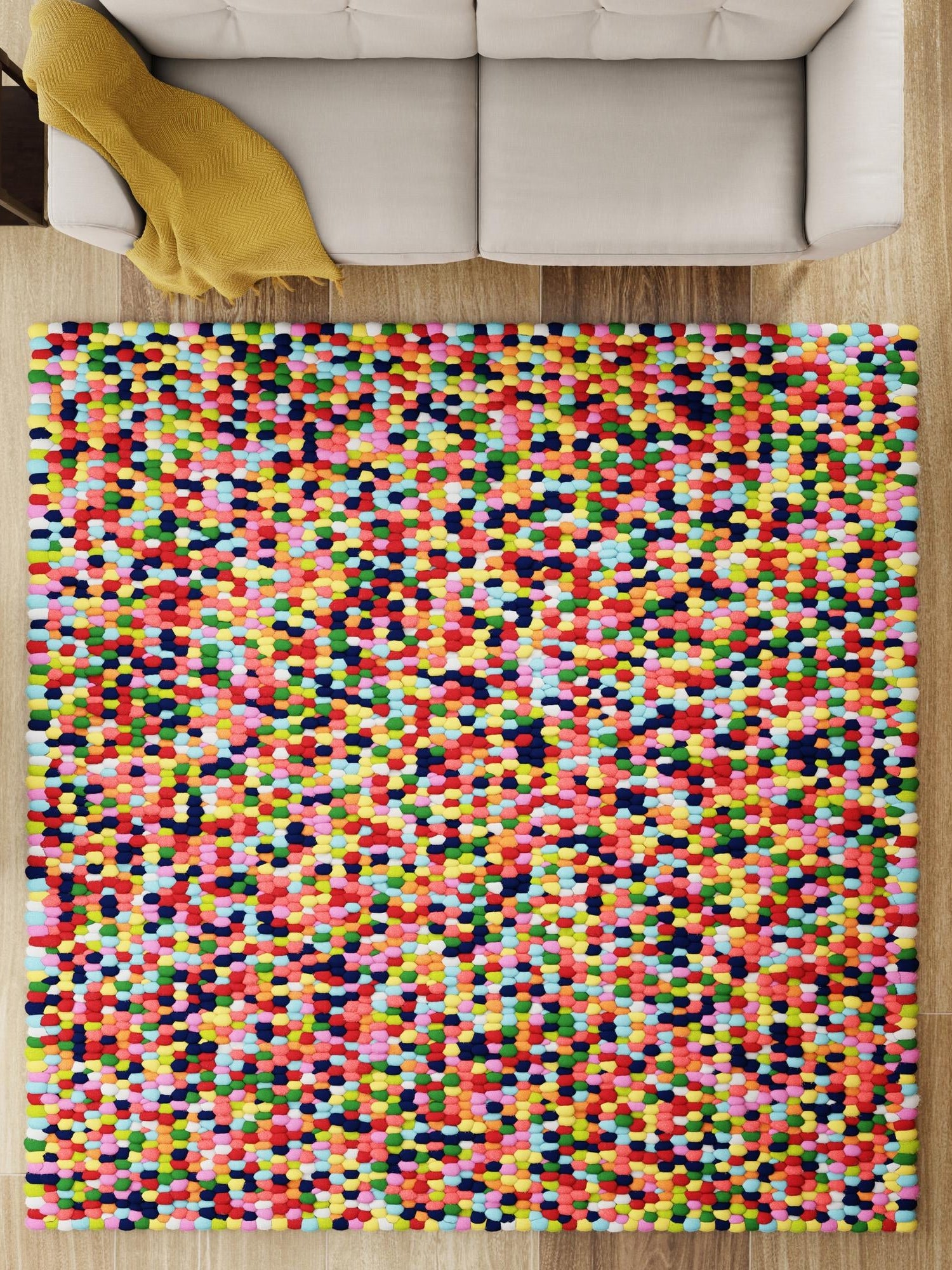 Multicolor 7' 10 x 7' 10 Felt Ball Square Area Rug Stunning All Natural 100% Wool Luxury Hand Woven Carpet for Modern Home Interiors Soft Touch Marshmallow Rug for Sale at Rug Engine