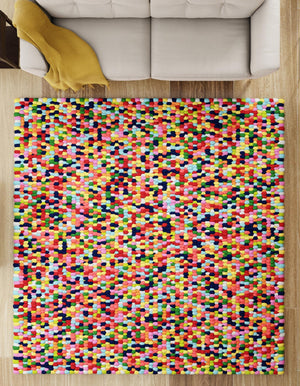 Multicolor 7' 10 x 7' 10 Felt Ball Square Area Rug Stunning All Natural 100% Wool Luxury Hand Woven Carpet for Modern Home Interiors Soft Touch Marshmallow Rug for Sale at Rug Engine