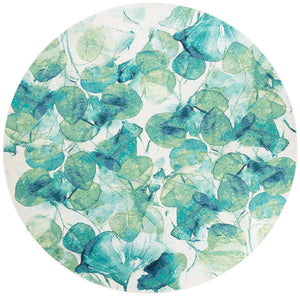 Blue Green 10' x 10' Outdoor Botanical Round Area Rug Weather Resistant for Patio, Deck, Terrace, Balcony, Porch Polypropylene Garden Floral Tropical Carpet for Sale at Rug Engine