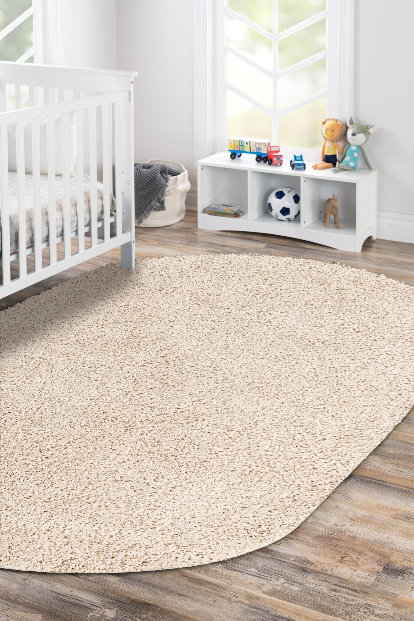 Oatmeal Beige 4' 1 x 6' 1 Soft Solid Shag Oval Area Rug Thick Soft Touch Fluffy & Plush Shaggy Pile