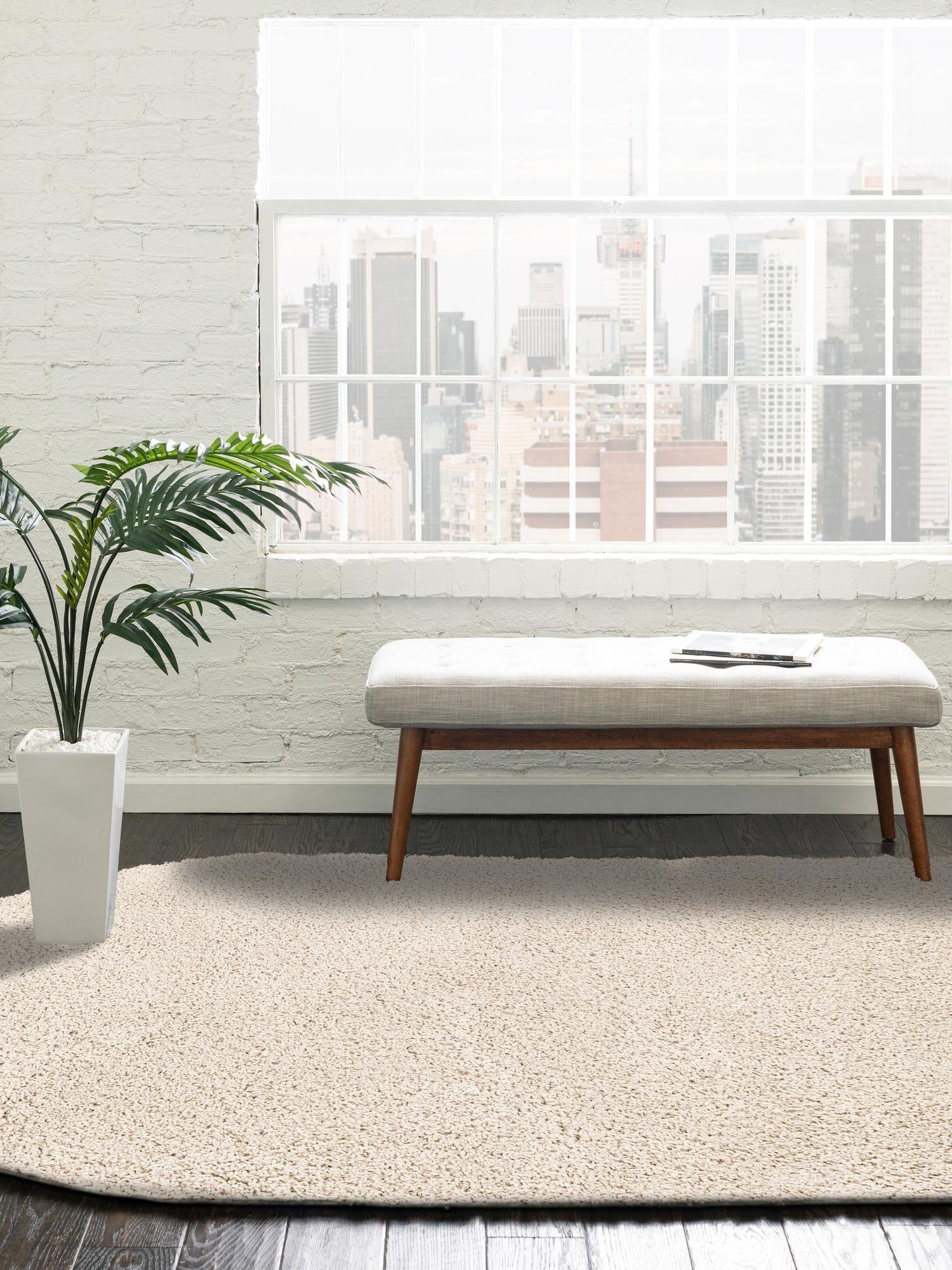 Oatmeal Beige 4' 1 x 6' 1 Soft Solid Shag Oval Area Rug Thick Soft Touch Fluffy & Plush Shaggy Pile