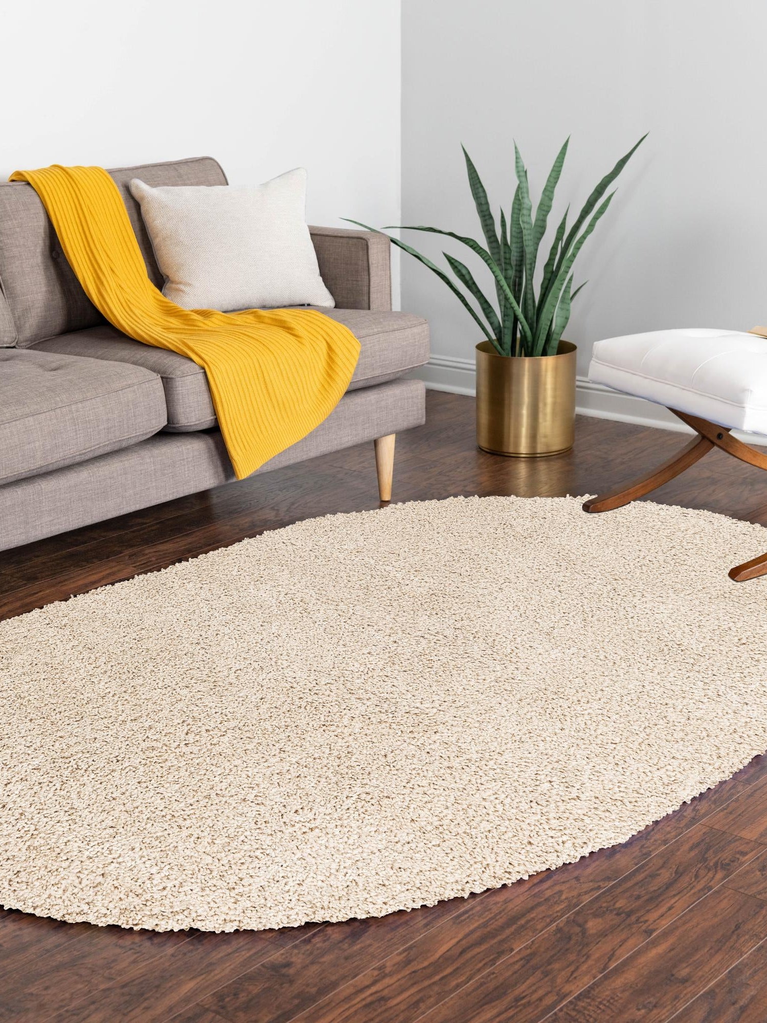 Oatmeal Beige 4' 1 x 6' 1 Soft Solid Shag Oval Area Rug Thick Soft Touch Fluffy & Plush Shaggy Pile