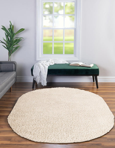 Oatmeal Beige 5' 3 x 8' Soft Solid Shag Oval Area Rug Thick Soft Touch Fluffy & Plush Shaggy Pile 100% Polypropylene Minimalist Carpet for Modern Home Interiors for Sale at Rug Engine