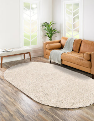 Oatmeal Beige 5' 3 x 8' Soft Solid Shag Oval Area Rug Thick Soft Touch Fluffy & Plush Shaggy Pile