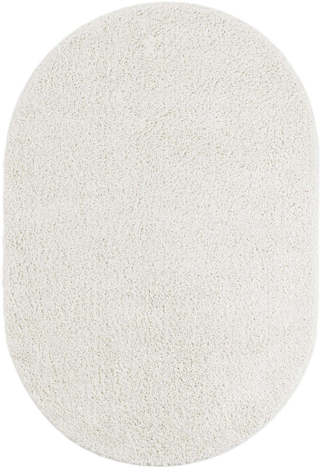 White 4' 1 x 6' 1 Soft Solid Shag Oval Rug