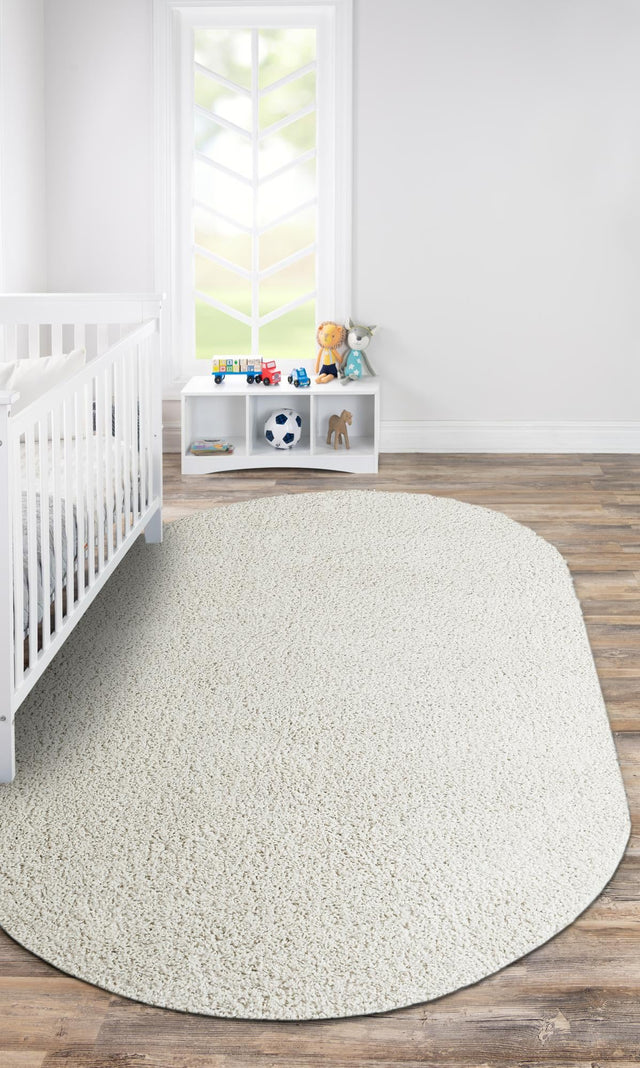 White 5' 3 x 8' Soft Solid Shag Oval Area Rug Thick Soft Touch Fluffy & Plush Shaggy Pile