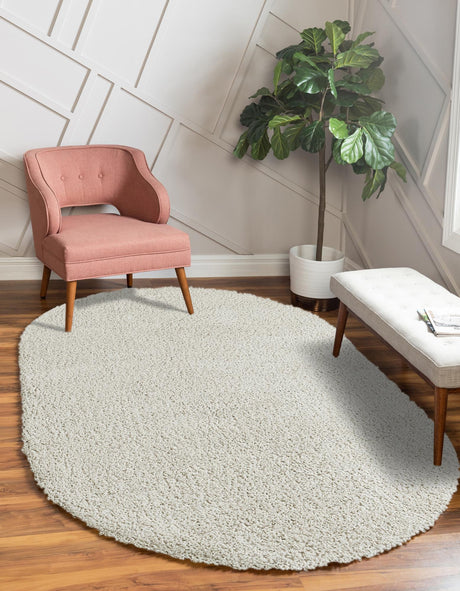 White 4' 1 x 6' 1 Soft Solid Shag Oval Area Rug Thick Soft Touch Fluffy & Plush Shaggy Pile