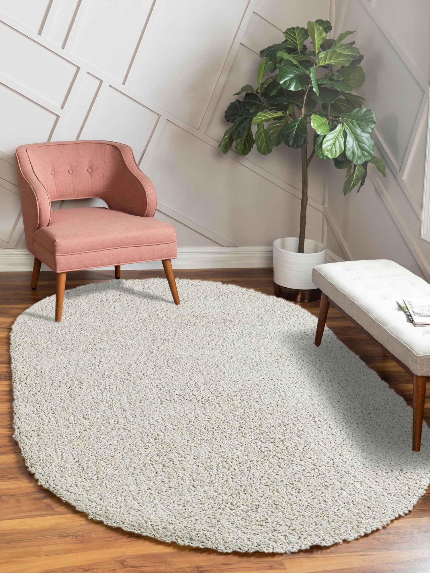 White 5' 3 x 8' Soft Solid Shag Oval Area Rug Thick Soft Touch Fluffy & Plush Shaggy Pile 100% Polypropylene Minimalist Carpet for Modern Home Interiors for Sale at Rug Engine