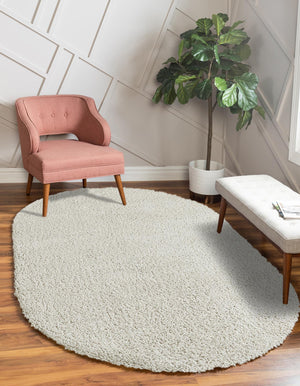 White 5' 3 x 8' Soft Solid Shag Oval Area Rug Thick Soft Touch Fluffy & Plush Shaggy Pile