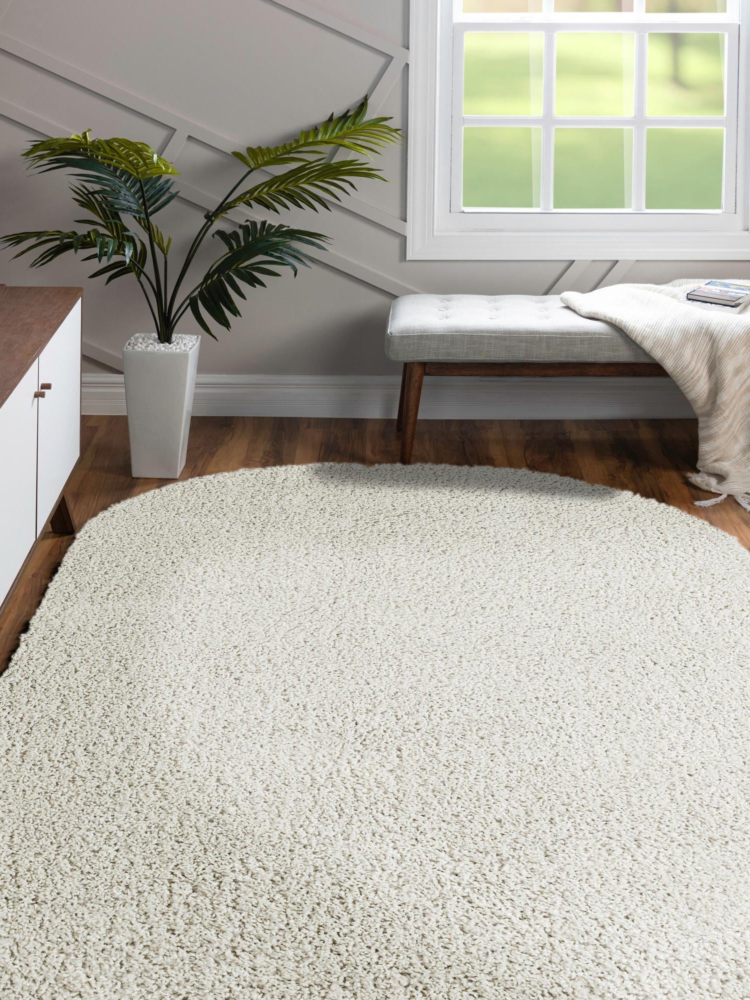 White 5' 3 x 8' Soft Solid Shag Oval Area Rug Thick Soft Touch Fluffy & Plush Shaggy Pile 100% Polypropylene Minimalist Carpet for Modern Home Interiors for Sale at Rug Engine