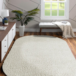 White 5' 3 x 8' Soft Solid Shag Oval Area Rug Thick Soft Touch Fluffy & Plush Shaggy Pile