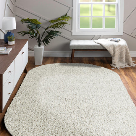 White 5' 3 x 8' Soft Solid Shag Oval Area Rug Thick Soft Touch Fluffy & Plush Shaggy Pile 100% Polypropylene Minimalist Carpet for Modern Home Interiors for Sale at Rug Engine
