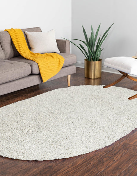 White 4' 1 x 6' 1 Soft Solid Shag Oval Area Rug Thick Soft Touch Fluffy & Plush Shaggy Pile