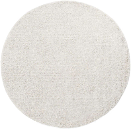 White 7' 1 x 7' 1 Soft Solid Shag Round Area Rug Thick Soft Touch Fluffy & Plush Shaggy Pile