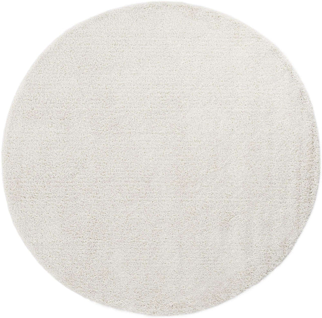 White 7' 1 x 7' 1 Soft Solid Shag Round Area Rug Thick Soft Touch Fluffy & Plush Shaggy Pile