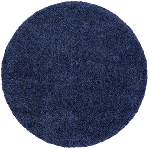 Navy Blue 4' 1 x 4' 1 Solo Round Area Rug Thick Soft Touch Fluffy & Plush Shaggy Pile