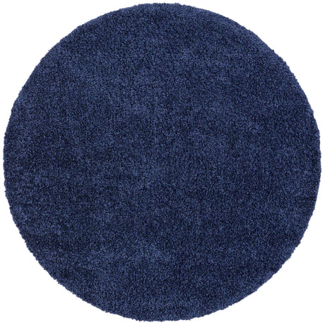Navy Blue 4' 1 x 4' 1 Solo Round Area Rug Thick Soft Touch Fluffy & Plush Shaggy Pile