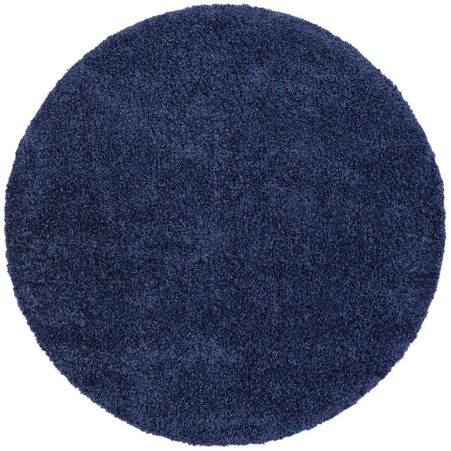 Navy Blue 4' 1 x 4' 1 Solo Round Area Rug Thick Soft Touch Fluffy & Plush Shaggy Pile